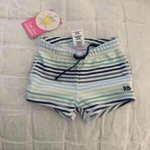 RuggedButts Kids Swim Trunks - Blue and Green Stripes